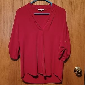 CALVIN KLEIN V-Neck Roll Sleeve Blouse